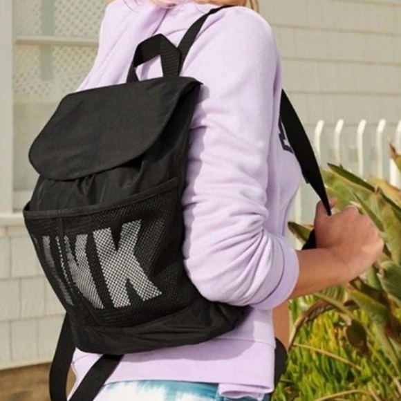 PINK drawstring  recycled taffeta mini backpack
